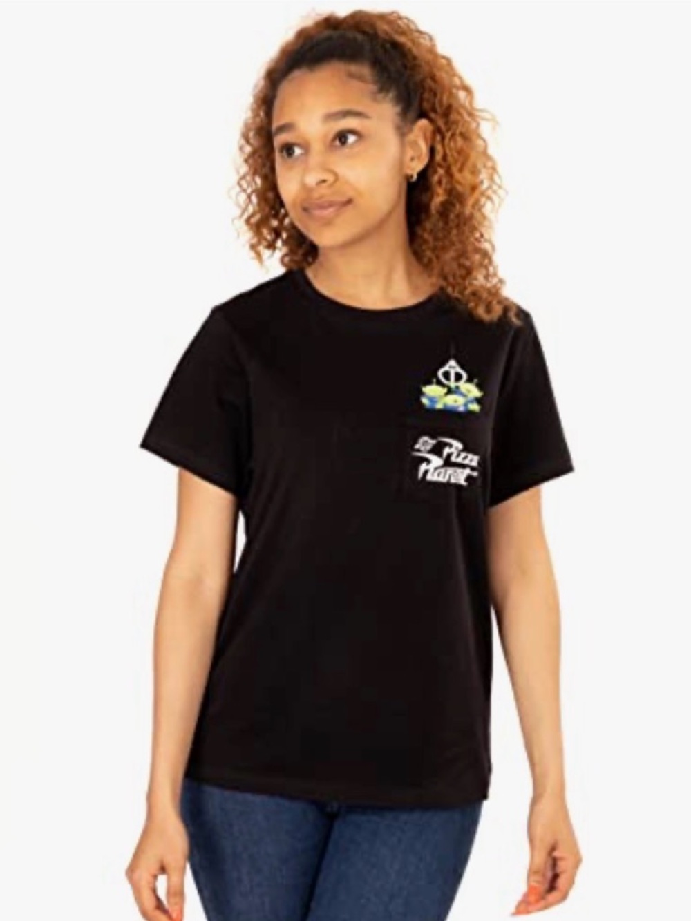 Disney Pixar black crewneck Toy Story Pizza Planet the claw one pocket tee SM - Picture 2 of 7